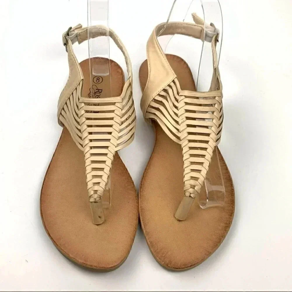 Rosegal womens sandals size 8 beige faux leather fish one t-strap thong